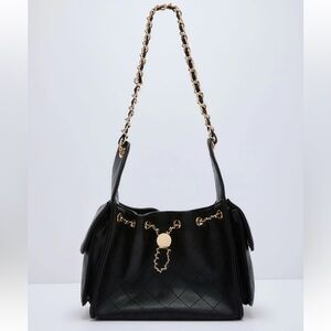 Vici New Elegant Black Borgia Quilted Crossbody Bucket Bag